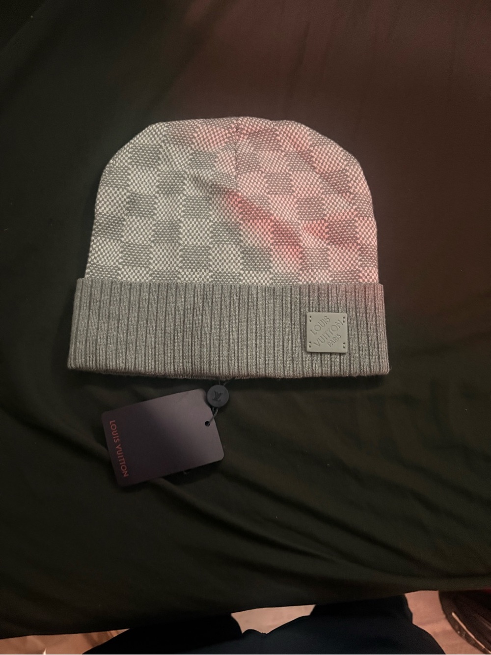 Louis Vuitton Gray Checker Rib Cuff Beanie